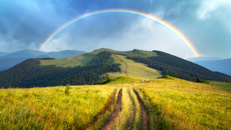 A rainbow over mountains