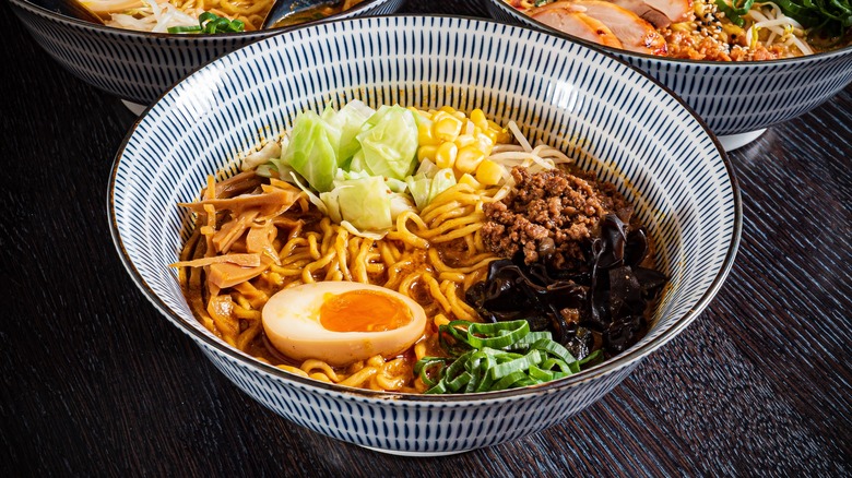 Ramen with wooden spoon 