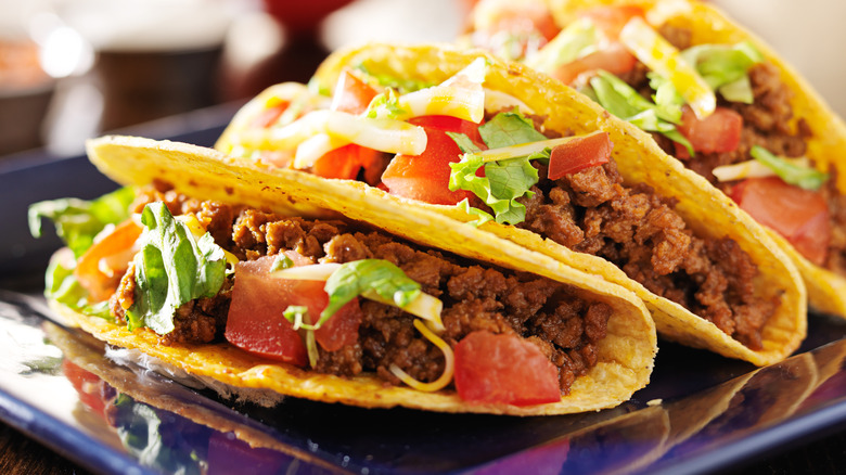 Ground beef tacos in corn shells