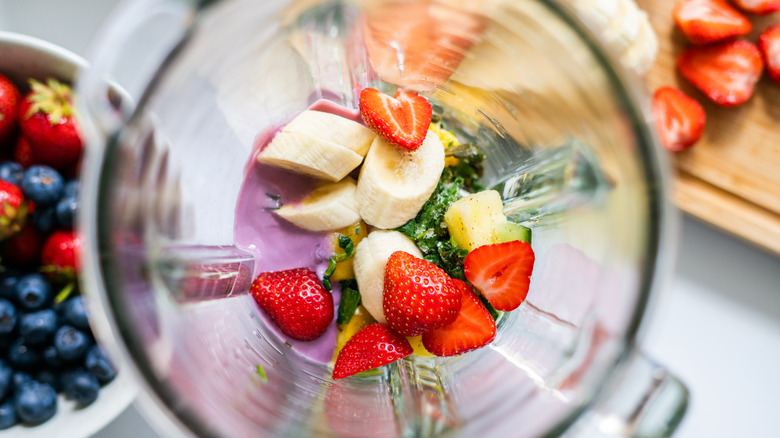 Fresh fruit in a blender