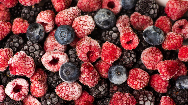 Frozen raspberries and blueberries