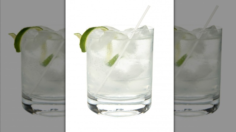 Gin and tonic with straw and lime