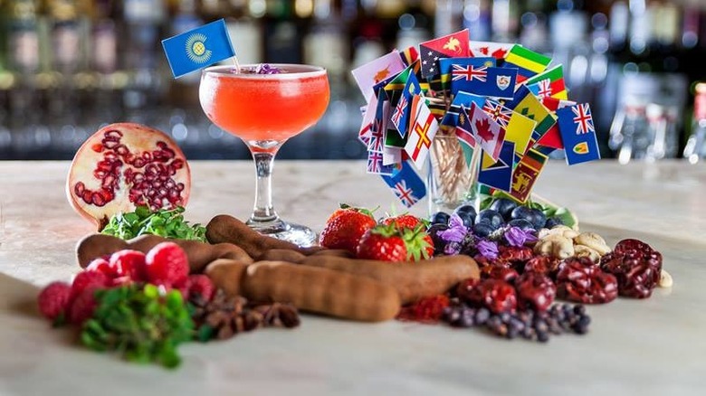 pink punch cocktail with international flags