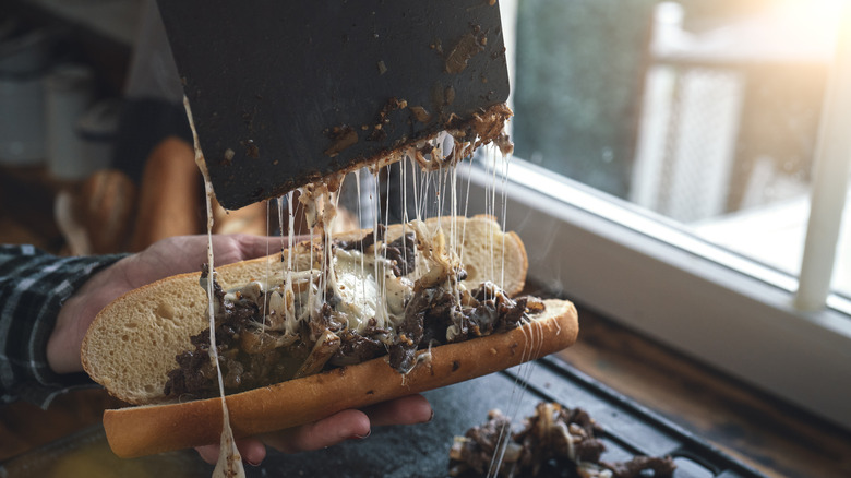 steak sub with stringy cheese