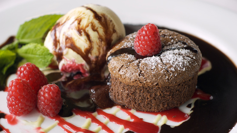 Chocolate lava cake with raspberries