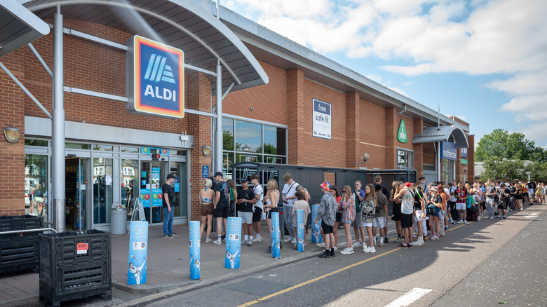 customers line up outside aldi