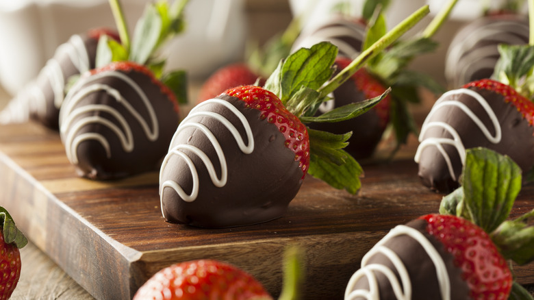 Row of chocolate covered strawberries