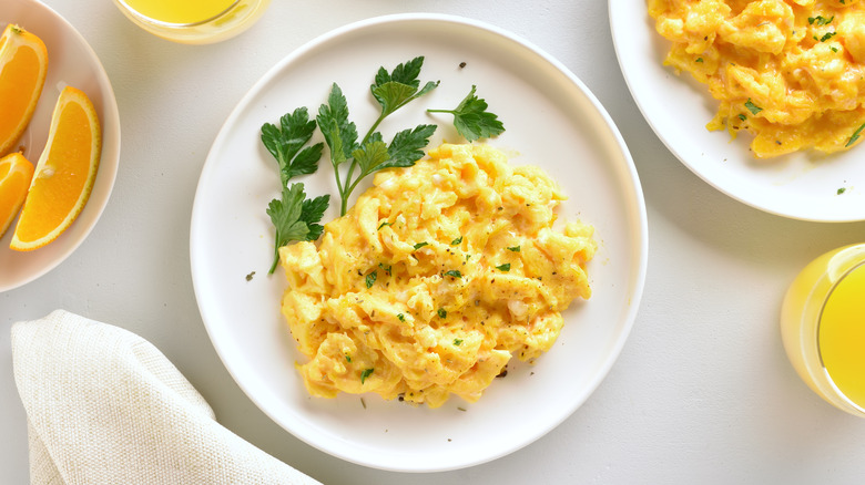 Scrambled eggs in dish