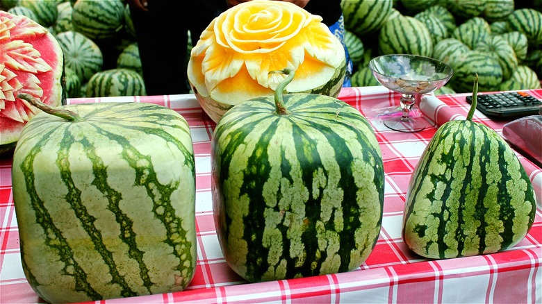 Square watermelons on gingham