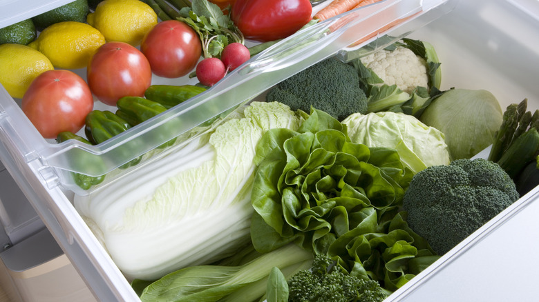 Assorted veggies in crisper drawer