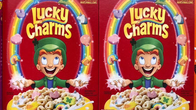 Lucky Charms cereal boxes