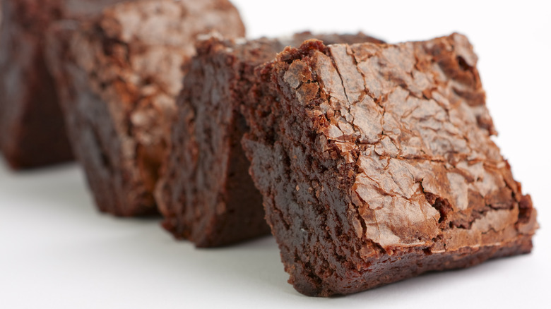 Brownies lined up on table