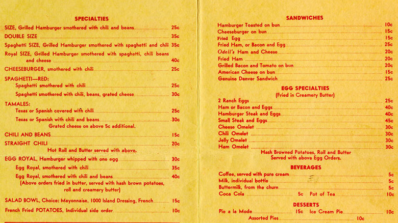 Vintage menu from O'Dell's Restaurant in Los Angeles