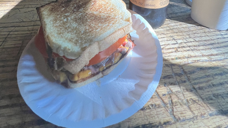 Burger served at Louis' Lunch