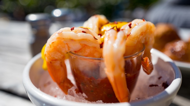 Shrimp cocktail served on ice