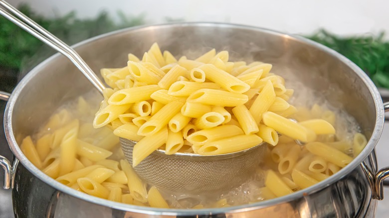 Boiled penne pasta