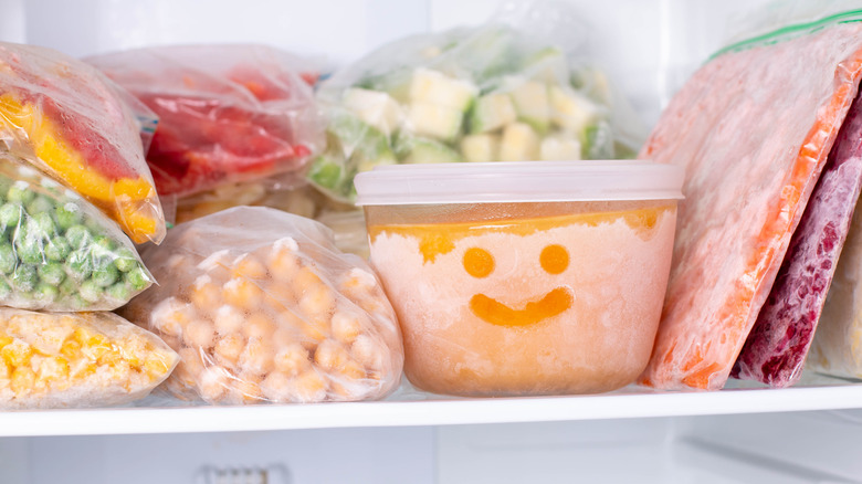 frozen food in a freezer