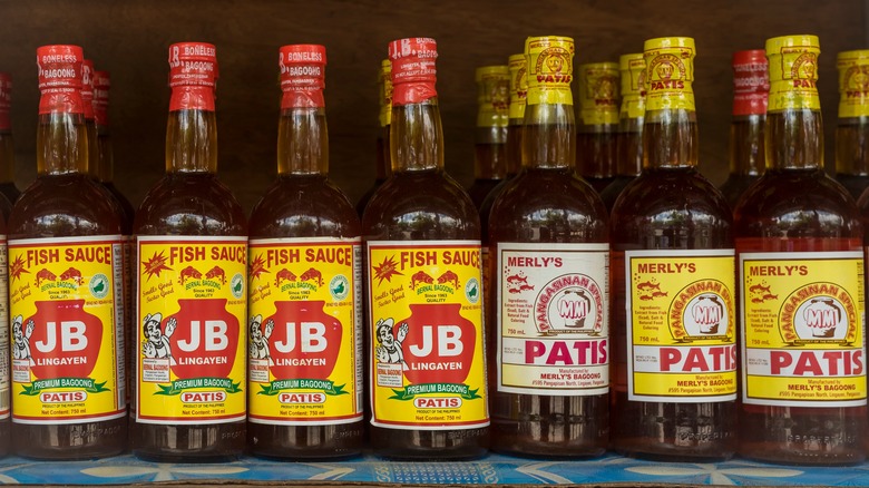 bottles of fish sauce on shelf