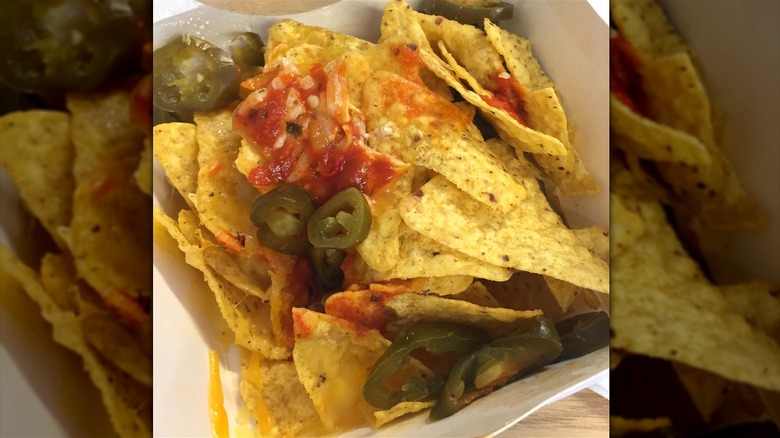 Subway Nachos with tortilla chips, jalopeños, and salsa