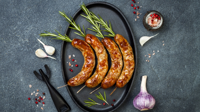 sausages on rosemary skewers