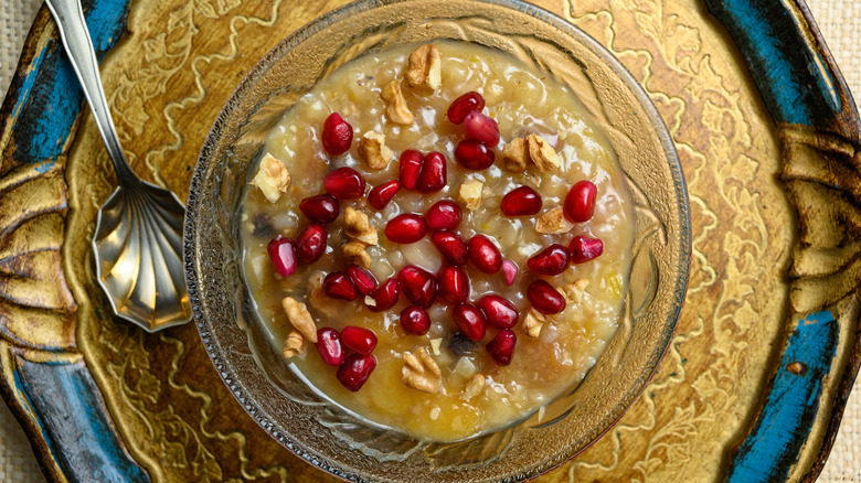 ashure sitting on gilded plate