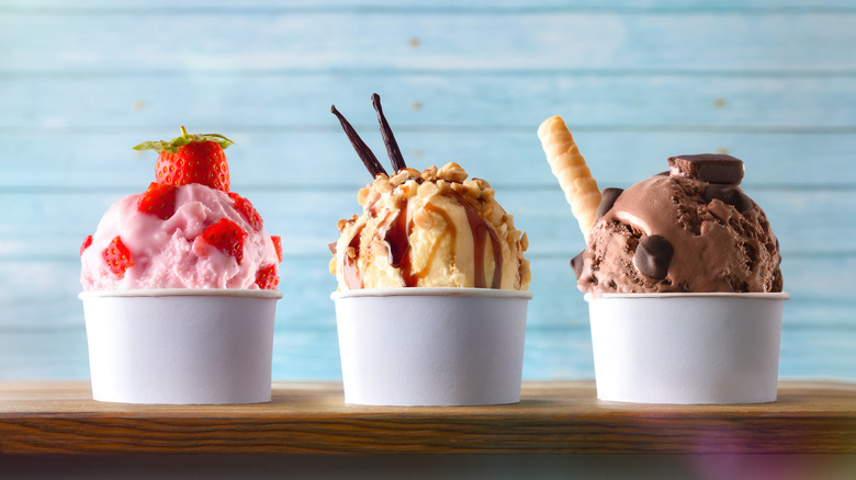 three ice cream sundaes