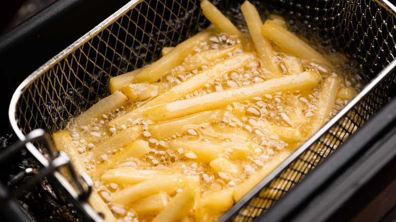 French fries in a deep fryer