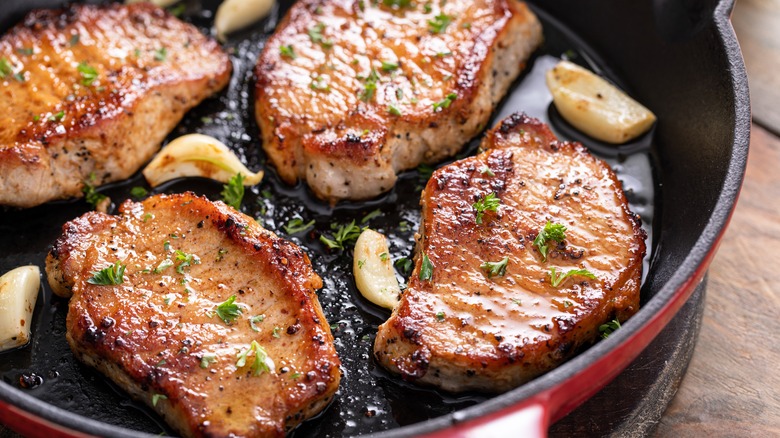 pork chops in skillet