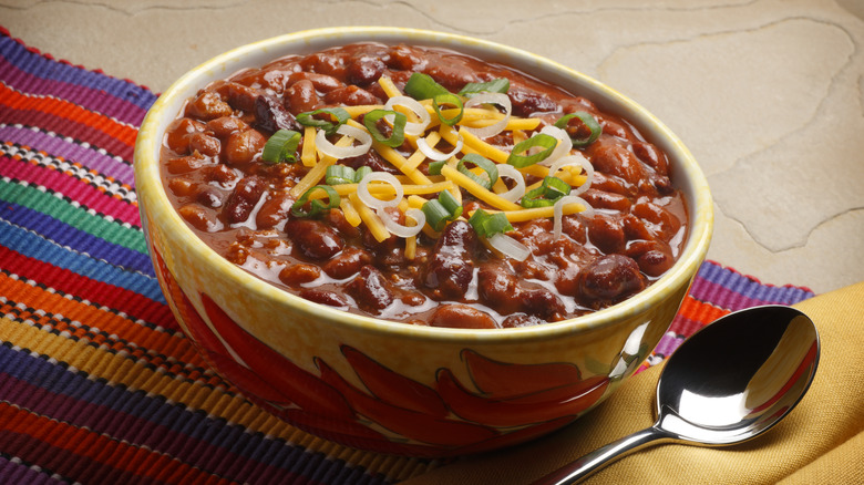 Chili in bowl with spoon