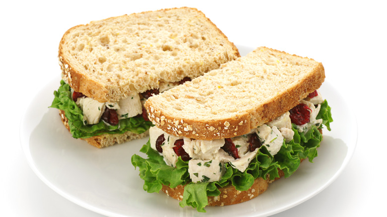 Chicken salad sandwich in half