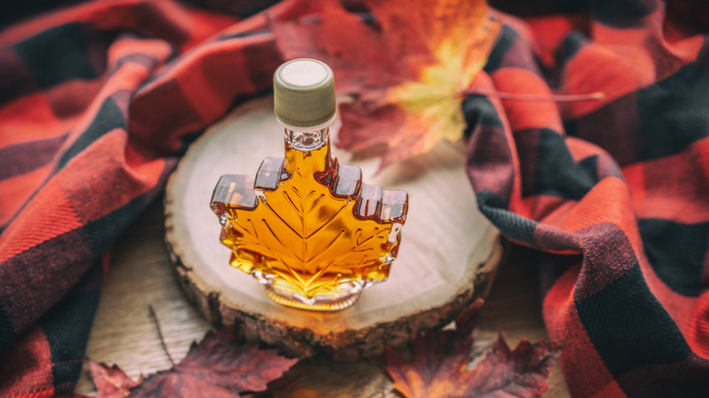 Maple syrup in maple shaped bottle