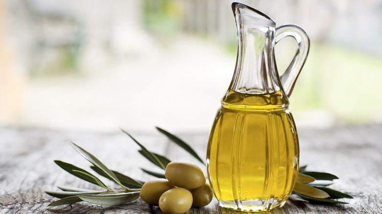 Olive oil in glass bottle 