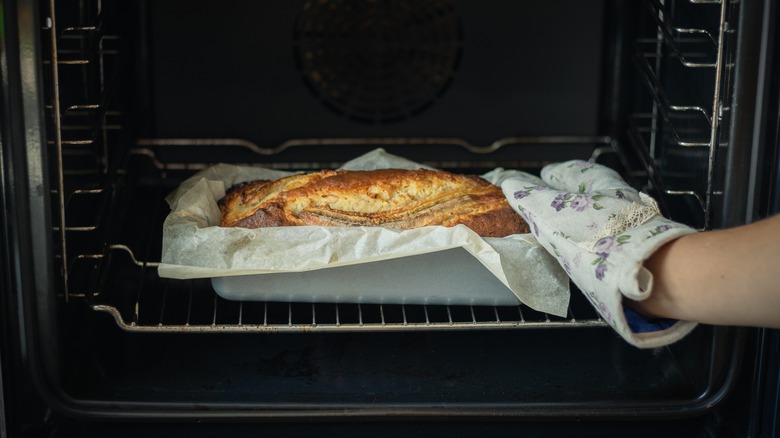 Banana bread in the oven