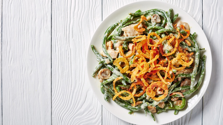 green bean casserole served on plate