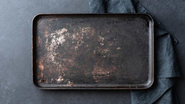 baking sheet stained with oil