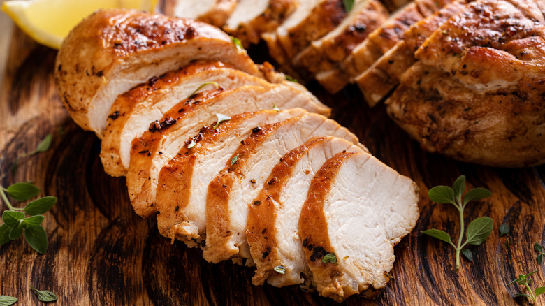 juicy, sliced grilled chicken