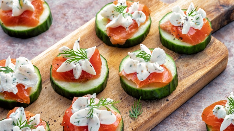 Cucumber with salmon and cream cheese