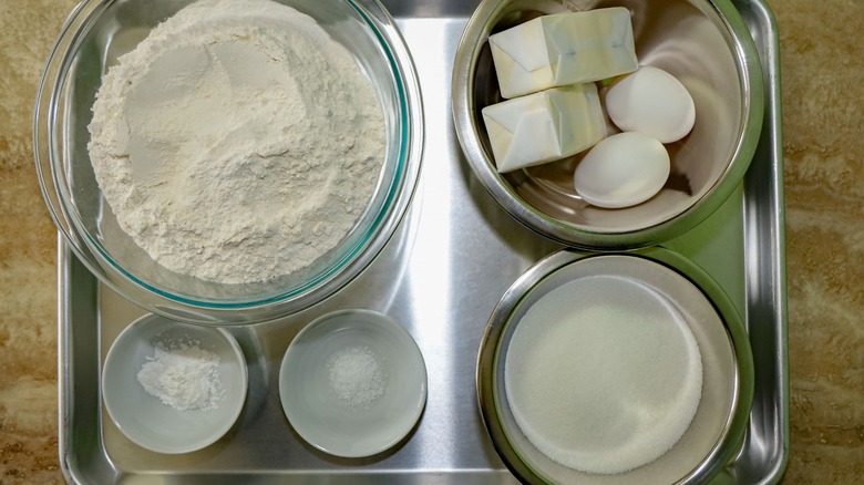 baking ingredients atop a sheet pan