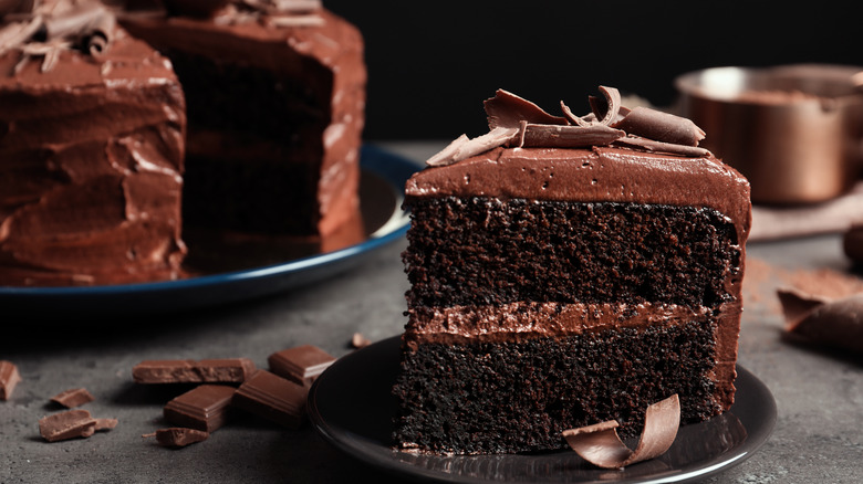 Chocolate layer cake and slices