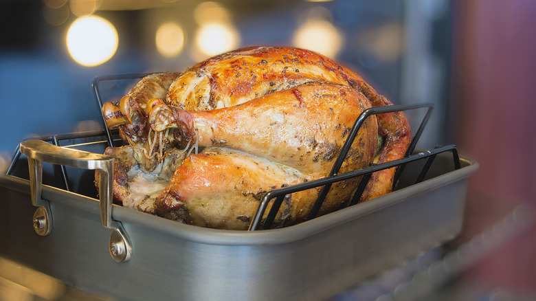 roasting pan with turkey