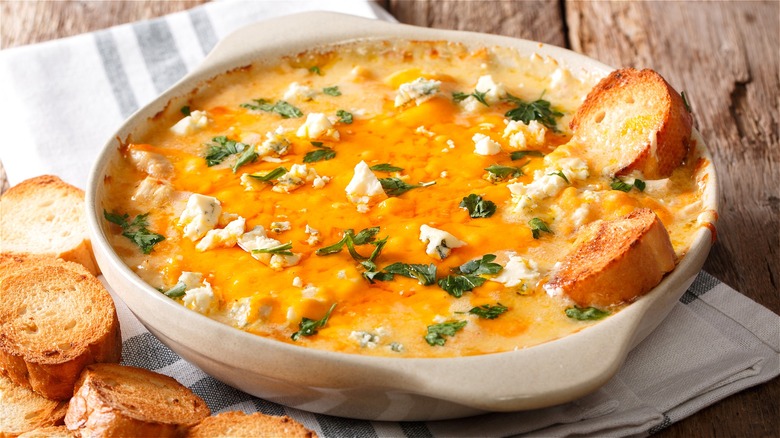 Buffalo chicken dip with crostini 