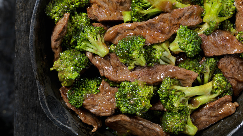 Sliced steak in stir fry