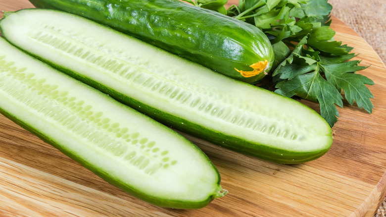 Cucumber cut in half