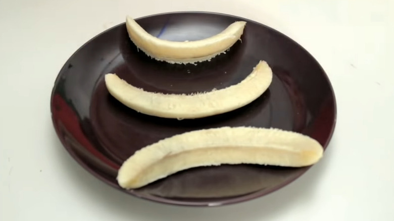 Banana cut into thirds