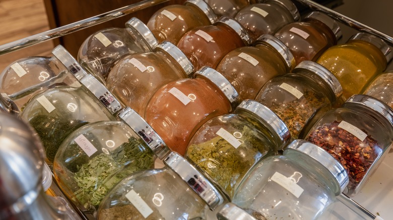 Spices organized in drawer