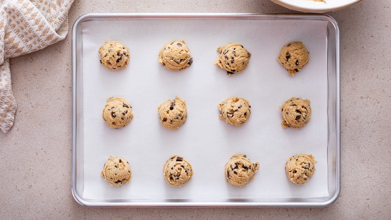 Cookie dough on a baking sheet