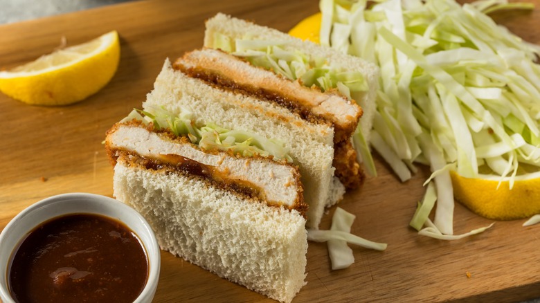 katsu sando with cabbage