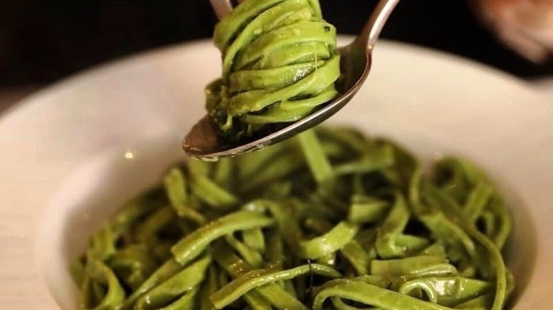 Pasta from La Merenda in Nice being twirled on a fork