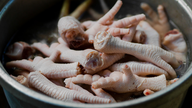 chicken feet in pot