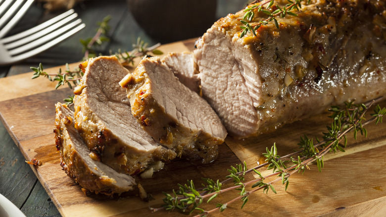 Sliced pork tenderloin with herbs